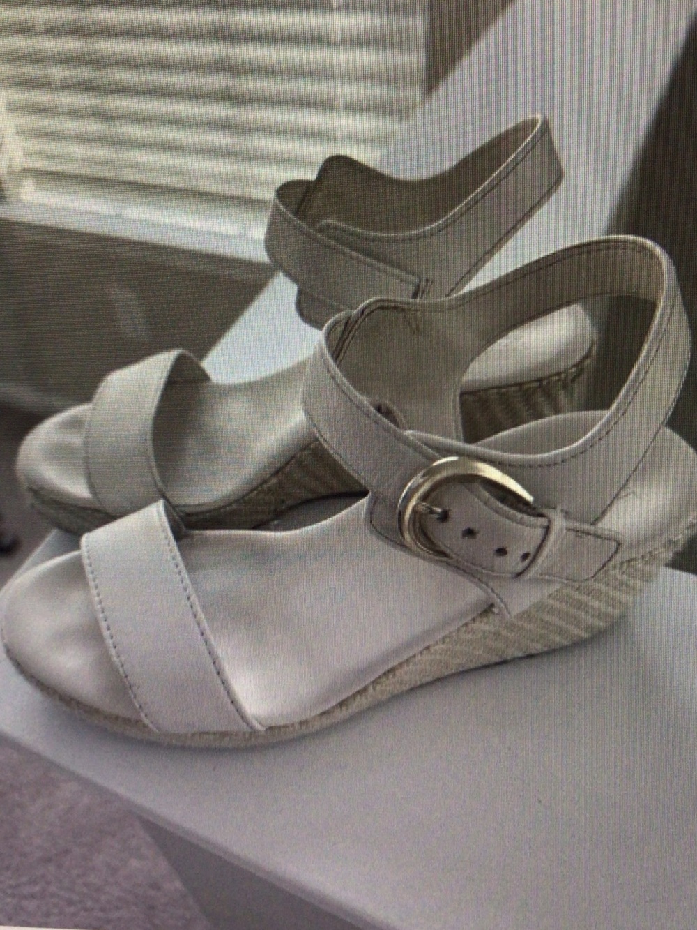 Ankle-Strap Espadrille Wedge Sandals in Light Cream